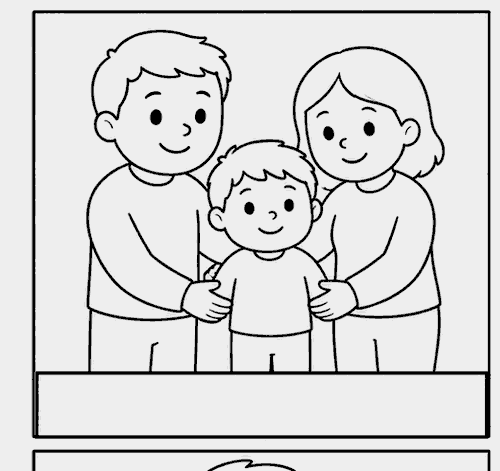 Famiglia di tre persone abbracciate